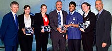 John Hendry, Head of Business School The University of Reading, Peter Erskine, CEO O2 and Russ Shaw, Marketing Director O2 with winning team members Rachel Peck, Heather Dawson, Victoria Jarvis and Athar Ahmad