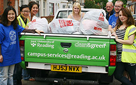 Student volunteers and the Clean & Green team out collecting the charity bags