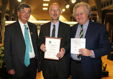 from left to right) President of the RHS; Giles Coode-Adams, Winner; Professor Paul Hadley, Chairman of the Marsh Christian Trust; Brian Marsh. credit photo Jon Enoch.