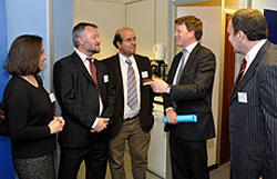 The University of Reading's Virginie Ruiz, Richard Mitchell, Victor Becerra with Richard Benyon and Ronald Duncan