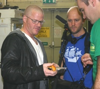 Heston during filming at the University