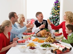 Family eating Christmas dinner