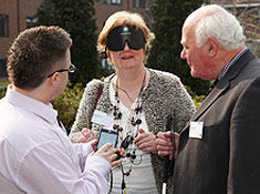 Alumni Marilyn Heron and Bruce Rigby with John Shelton,Technology Development Manager for Guide Dogs