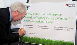 Professor Gordon Marshall, Vice-Chancellor of the University of Reading signing the carbon pledge