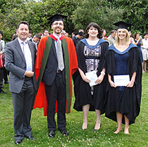 (Photo of Prof. Christopher J. Hilson, Head of the University of Reading School of Law with Tony Roe and the two prize winners Helen Burnell and Laura Varrier: Photo credit: School of Law).