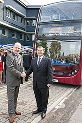 Acting Vice-Chancellor Professor Tony Townes and James Freeman from Reading Buses