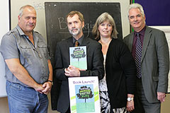 Dr Michael Lockwood [with book] and three of the contributors: from left to right, Dr Andy Kempe, Dr Margaret Perkins and Professor Andy Goodwyn