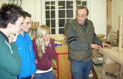 Students Thomas Bridle, Adam Hartley and Louisa Miller, with Chissock Woodcraft Director Steve Hedger