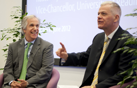 Happy Days star, Henry Winkler is interviewed by Vice-Chancellor, Sir David Bell