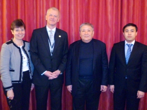 Professor Yelena Kalyuzhnova, Vice-Chancellor Sir David Bell, and Ambassador Abusseitov with a colleague from the Kazakhstan Embassy