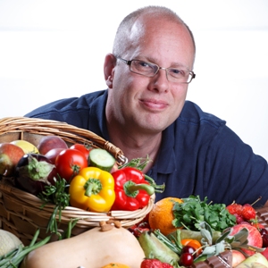 Professor Simon Potts with examples of food reliant on pollinating insects