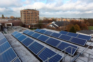 Solar panels on the roof of the Carrington Building