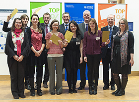 Prize winners with Sir David Bell and Alexandra Saxon