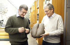 Dr Alistair Culham (left) with Mr Bob Jenner and the Coco de Mer nut
