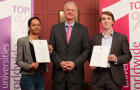 SCA winners Elicia Westley and Adam White with V-C Sir David Bell