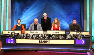 Reading's University Challenge team with Jeremy Paxman