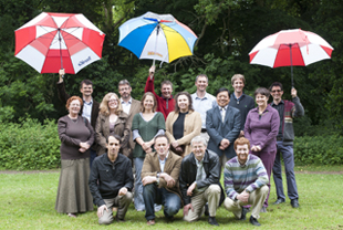 Fourteen of the new cohort plus Professor Robin Hogan, Head of Department in Meteorology and Head of School of Human and Environmental Sciences Professor Roberta Gilchrist