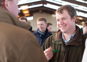 Karl McConville, from Barclays, talks to agriculture student Will Brown