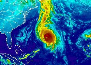 Hurricane Gonzalo approaches Bermuda (image from NOAA)