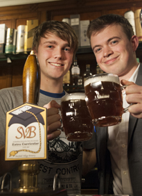 Real Ale Society President Jamie Duffield with University Bar Manager Matt Tebbit