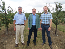 Tim Biddlecombe, Managing Director of the Fruit Advisory Services Team, George Eustice MP and Dr Matthew Ordidge