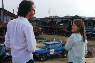 Dr Liz Stephens working with the Red Cross