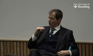 Alastair Campbell addresses an audience at the University of Reading