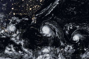 NASA image of hurricanes Irma, Jose and Katia