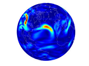 Map showing area of turbulence within the jet stream