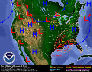National Weather Service forecast map shows heavy rain over Texas