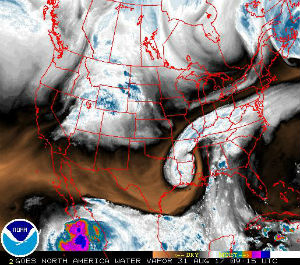 Map showing water vapour over the US (Credit: NOAA)