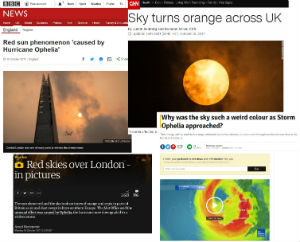 News coverage of the orange sky on Monday