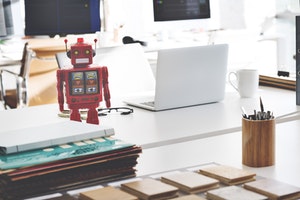 Robot sitting in an office