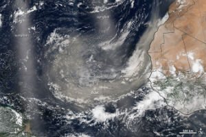 A Saharan dust cloud off the west coast of Africa. Credit: NASA
