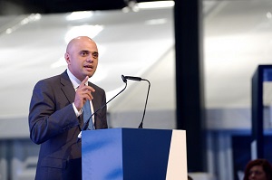 Sajid Javid speaking at a conference
