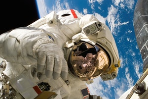 Astronaut working during a space walk