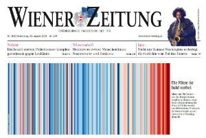 Professor Ed Hawkins' climate stripes appear on the front page of German newspaper Wiener Zeitung