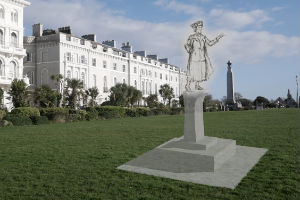How the Astor statue would look outside her former family home in Plymouth