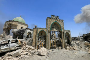 Destroyed Great Mosque of al-Nuri in Mosul, Iraq