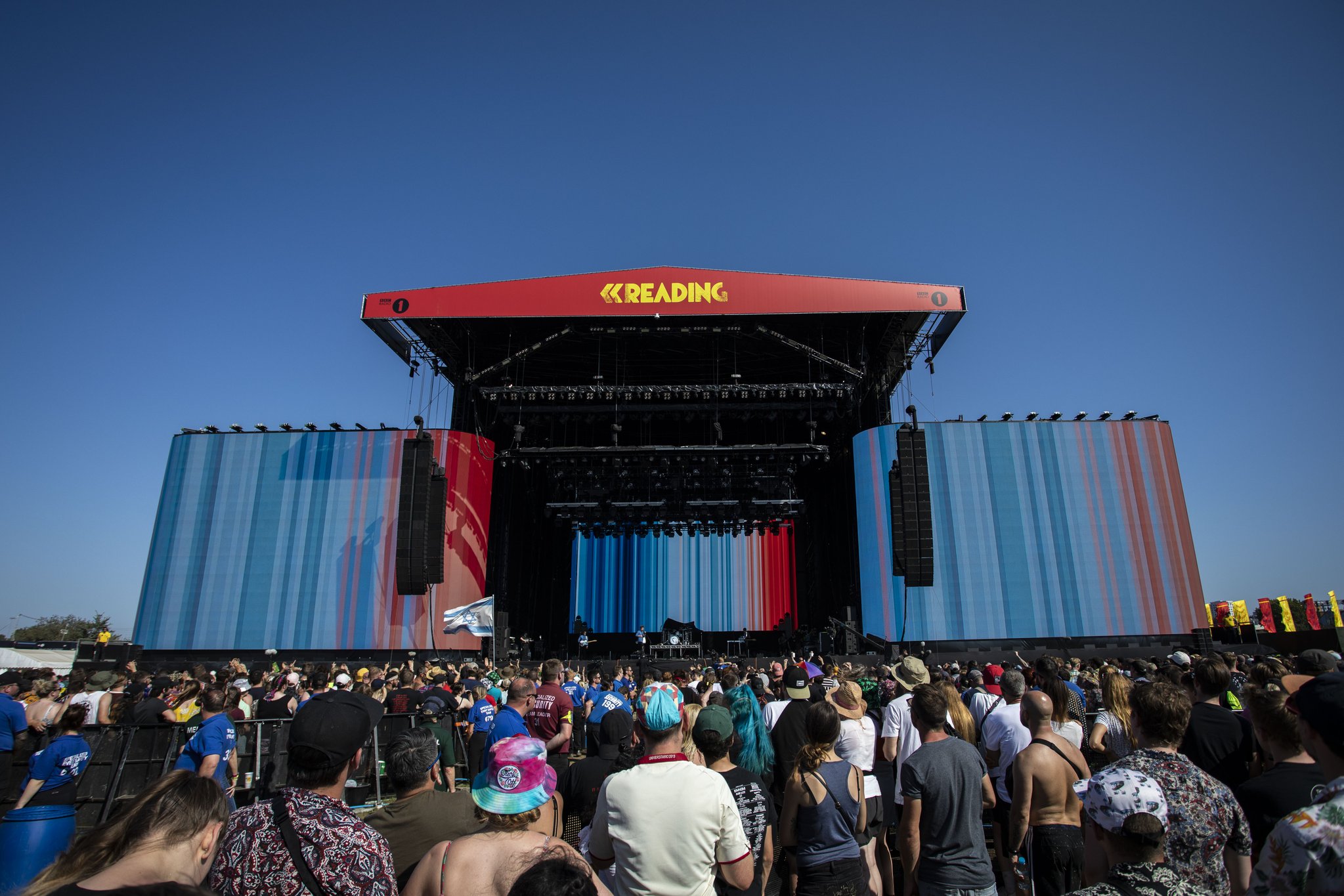 Enter Shikari used the climate stripes in their set on the main stage at Reading Festival