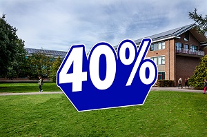 40% graphic on picture of university campus with solar panels