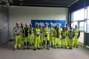 Guests inside the new Health and Life Sciences Building for the topping out ceremony