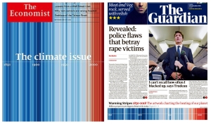 Climate stripes on front pages