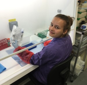 Dr Susanne Herbst with some of the samples she is helping to process at the Francis Crick Institute