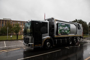 The fully electric waste truck in action on Whiteknights campus