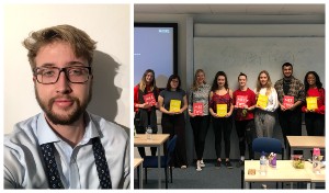 Thomas Freeney (L) and Super-Peer volunteers (R) at the University of Reading