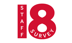 Staff Survey logo red lettering to white background