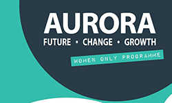 aurora programme logo, white lettering to green and grey background