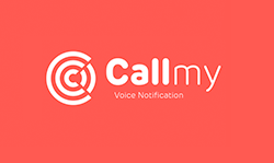 Callmy app logo, white lettering to orange background