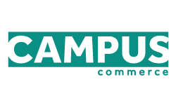 Campus commerce logo, green lettering to white background